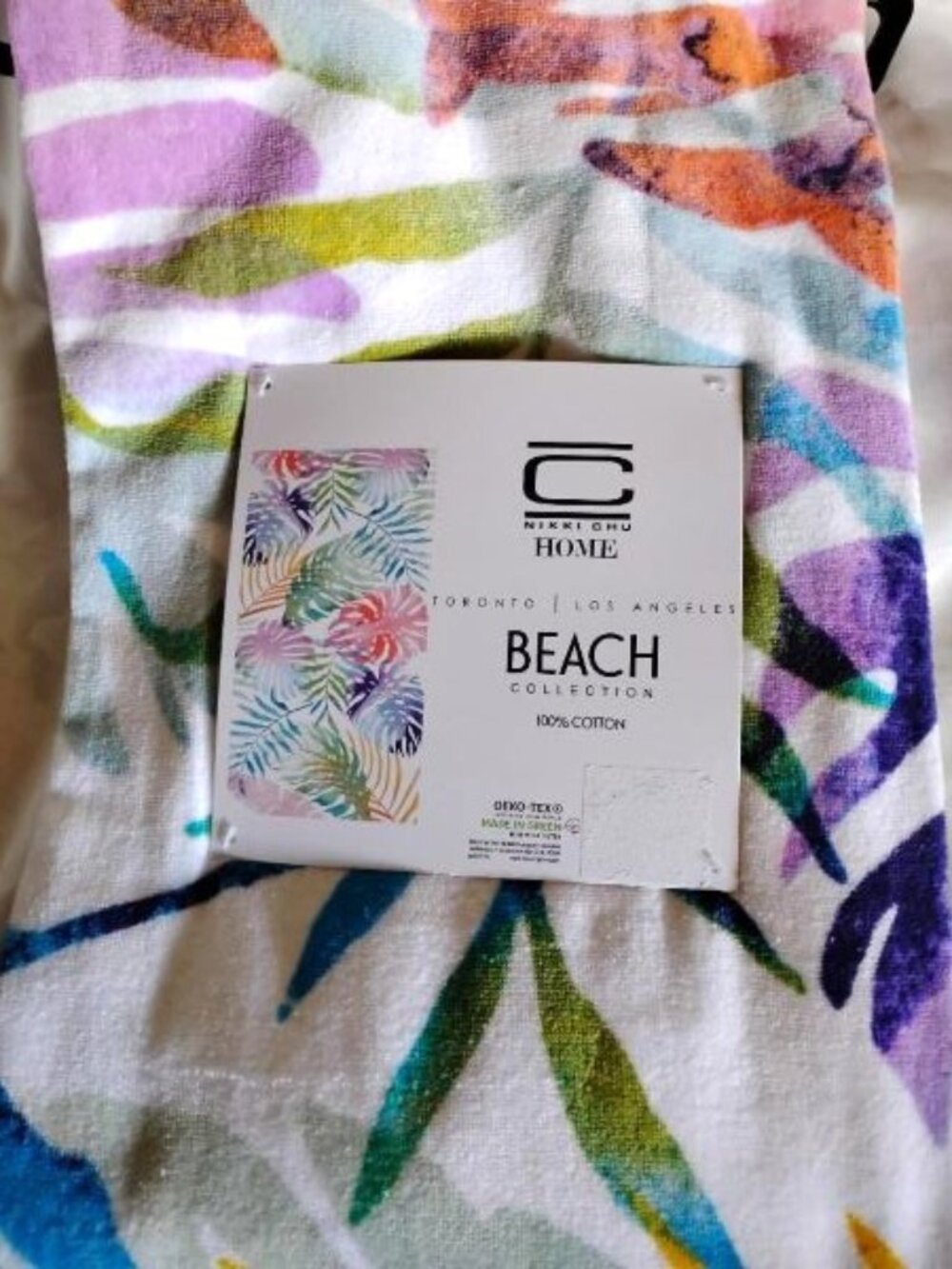 NIKKI CHU - Cotton tropical print beach towel ~ 36" x 68"